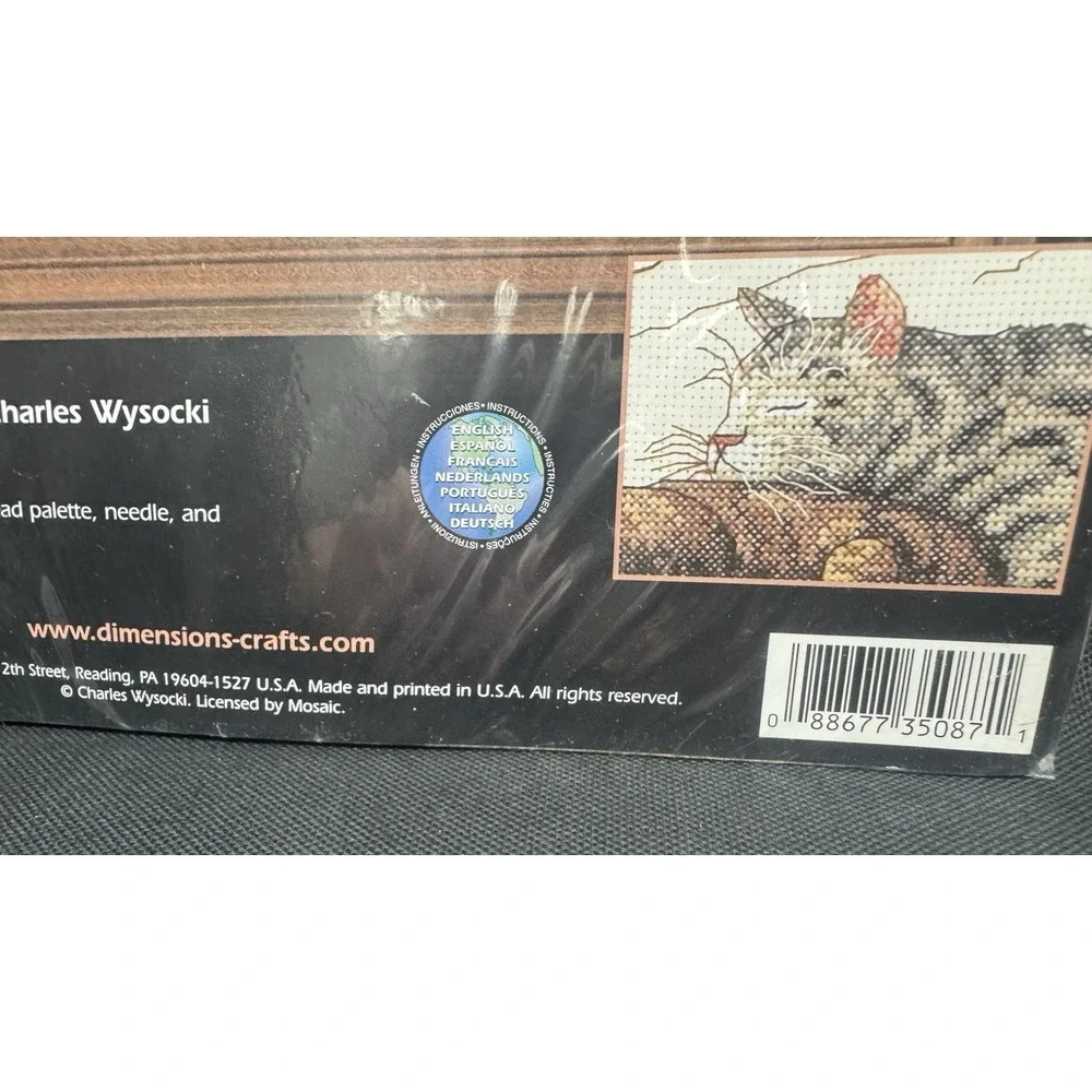 2002 Dimensions Charles Wysocki Too Pooped Tabby Cat Counted Cross Stitch Kit